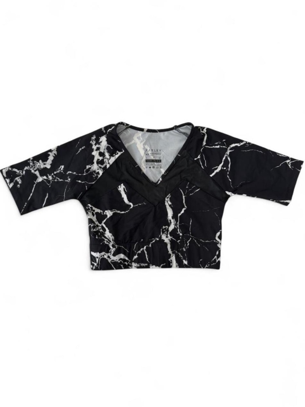 Varley Black Marble V-Neck Cropped Top